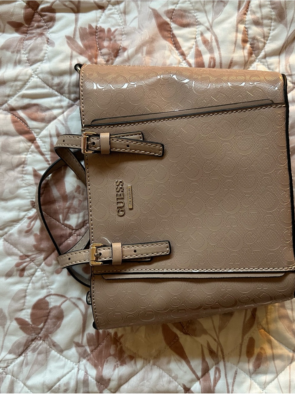 G by Guess Beige Logo-Print Mini Tote